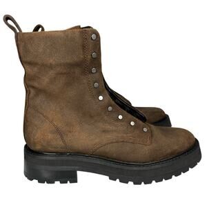 Dolce Vita Brown Leather Combat Boot Ranier Mid-Calf Side Zip Lace Up Chunky